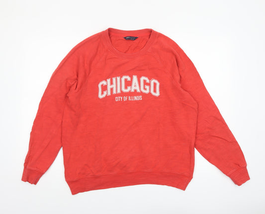 Marks and Spencer Women Red Cotton Chicago Print Sweatshirt Size 14
