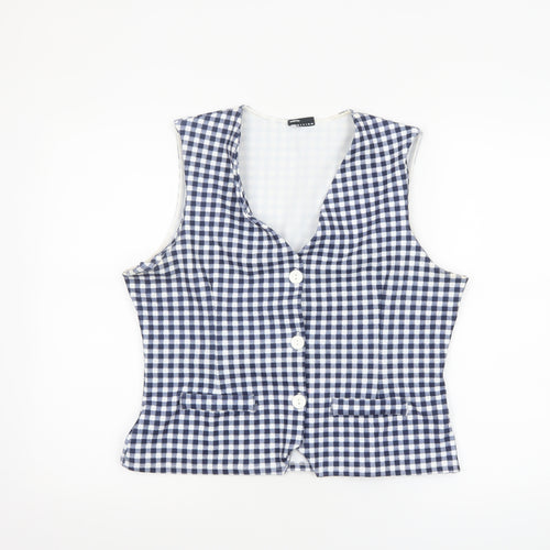 ASOS Women Blue Check Cropped Sleeveless Button Blouse L