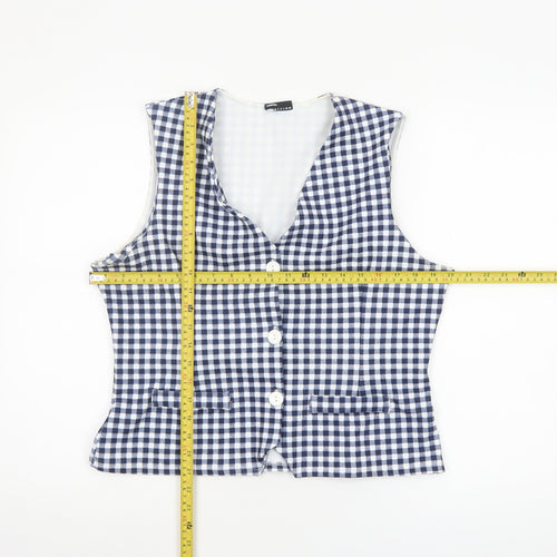 ASOS Women Blue Check Cropped Sleeveless Button Blouse L
