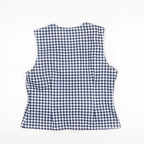 ASOS Women Blue Check Cropped Sleeveless Button Blouse L