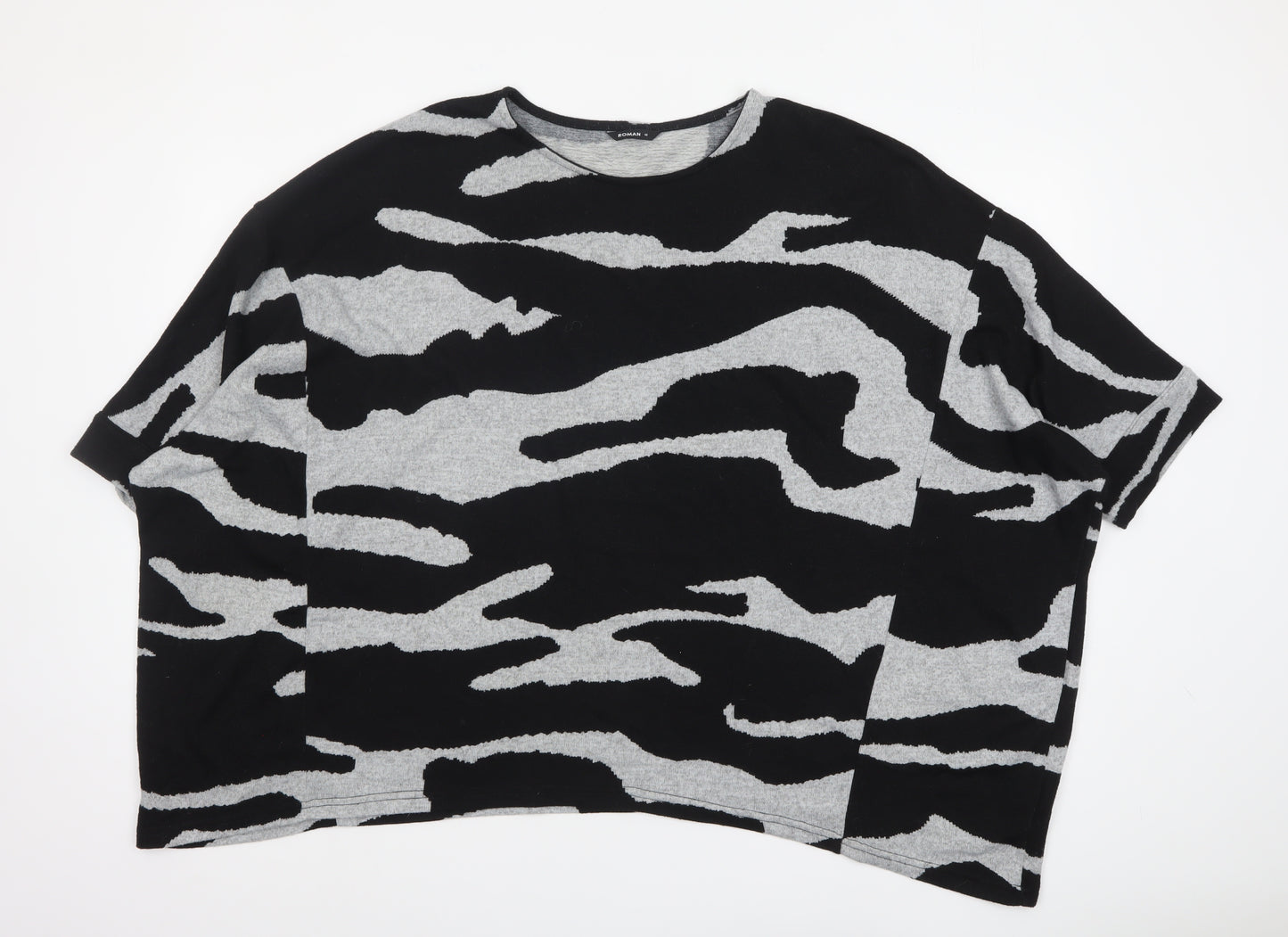 Roman Women’s Black Grey Animal Print Relaxed Jersey T-Shirt Size 16
