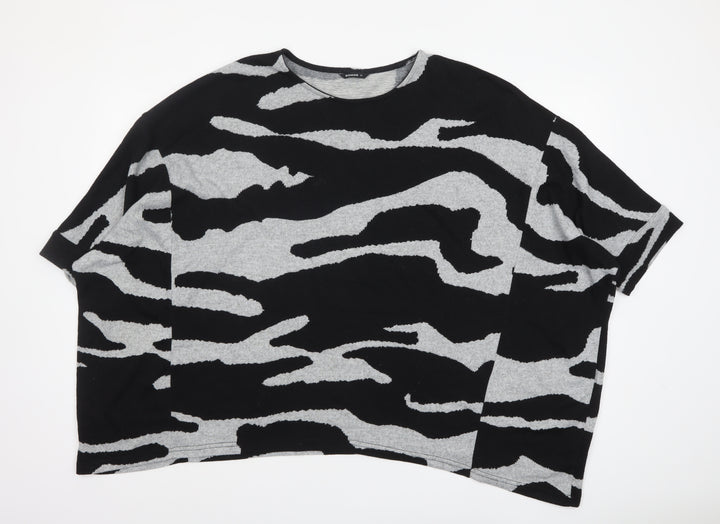 Roman Women’s Black Grey Animal Print Relaxed Jersey T-Shirt Size 16