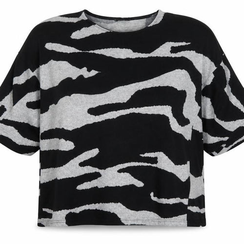 Roman Women’s Black Grey Animal Print Relaxed Jersey T-Shirt Size 16