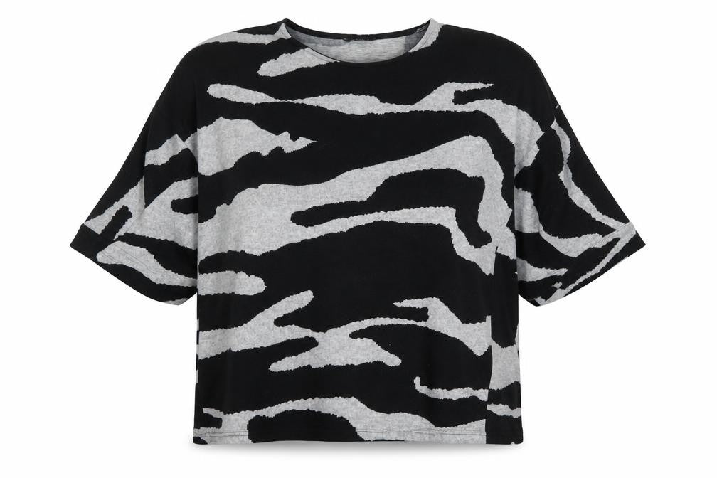Roman Women’s Black Grey Animal Print Relaxed Jersey T-Shirt Size 16