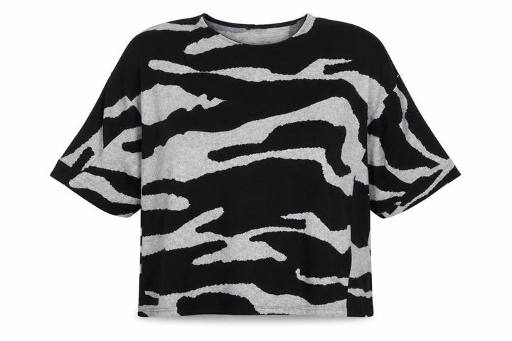Roman Women’s Black Grey Animal Print Relaxed Jersey T-Shirt Size 16