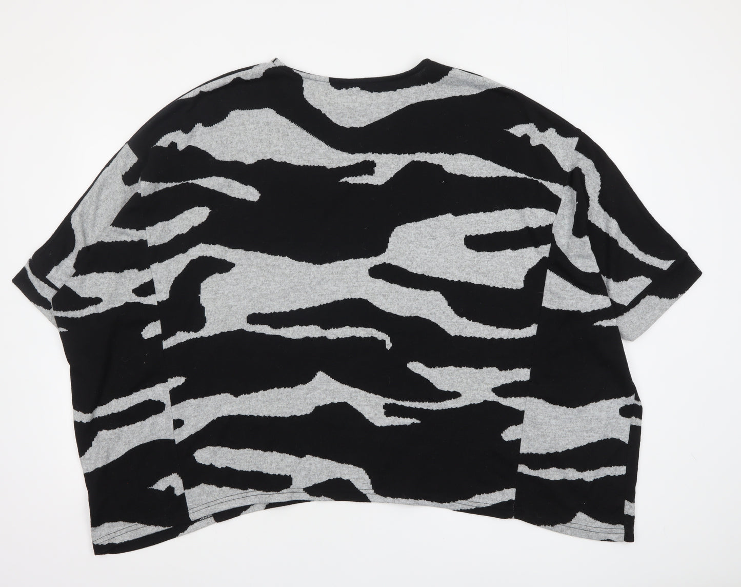 Roman Women’s Black Grey Animal Print Relaxed Jersey T-Shirt Size 16