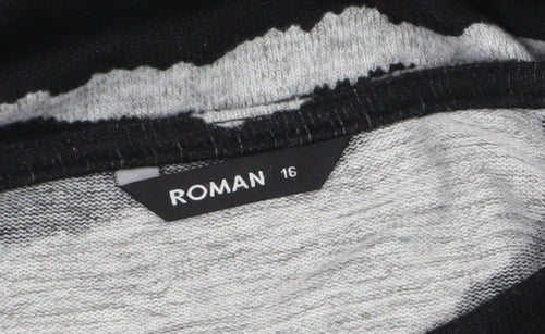 Roman Women’s Black Grey Animal Print Relaxed Jersey T-Shirt Size 16