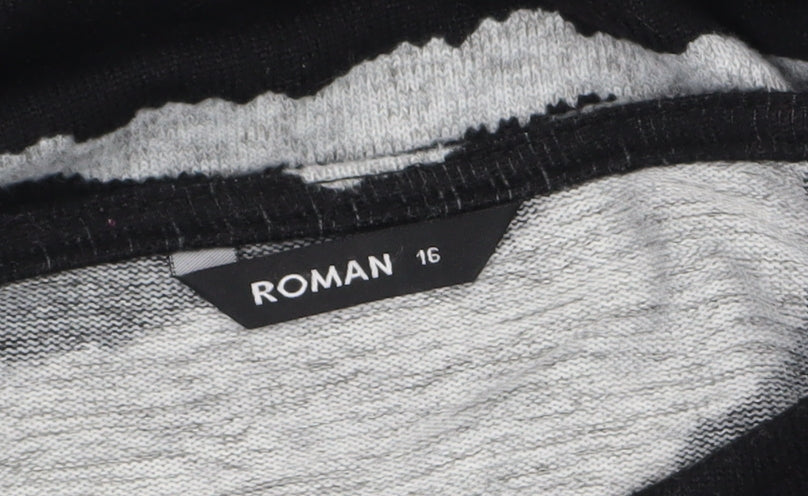 Roman Women’s Black Grey Animal Print Relaxed Jersey T-Shirt Size 16