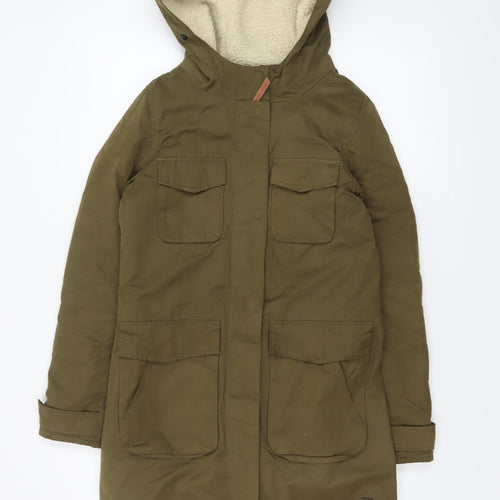 America Today Women's Green Hooded Parka Coat XS Long Lined