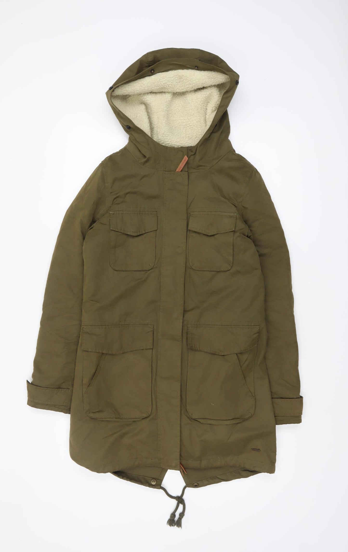 America Today Women's Green Hooded Parka Coat XS Long Lined