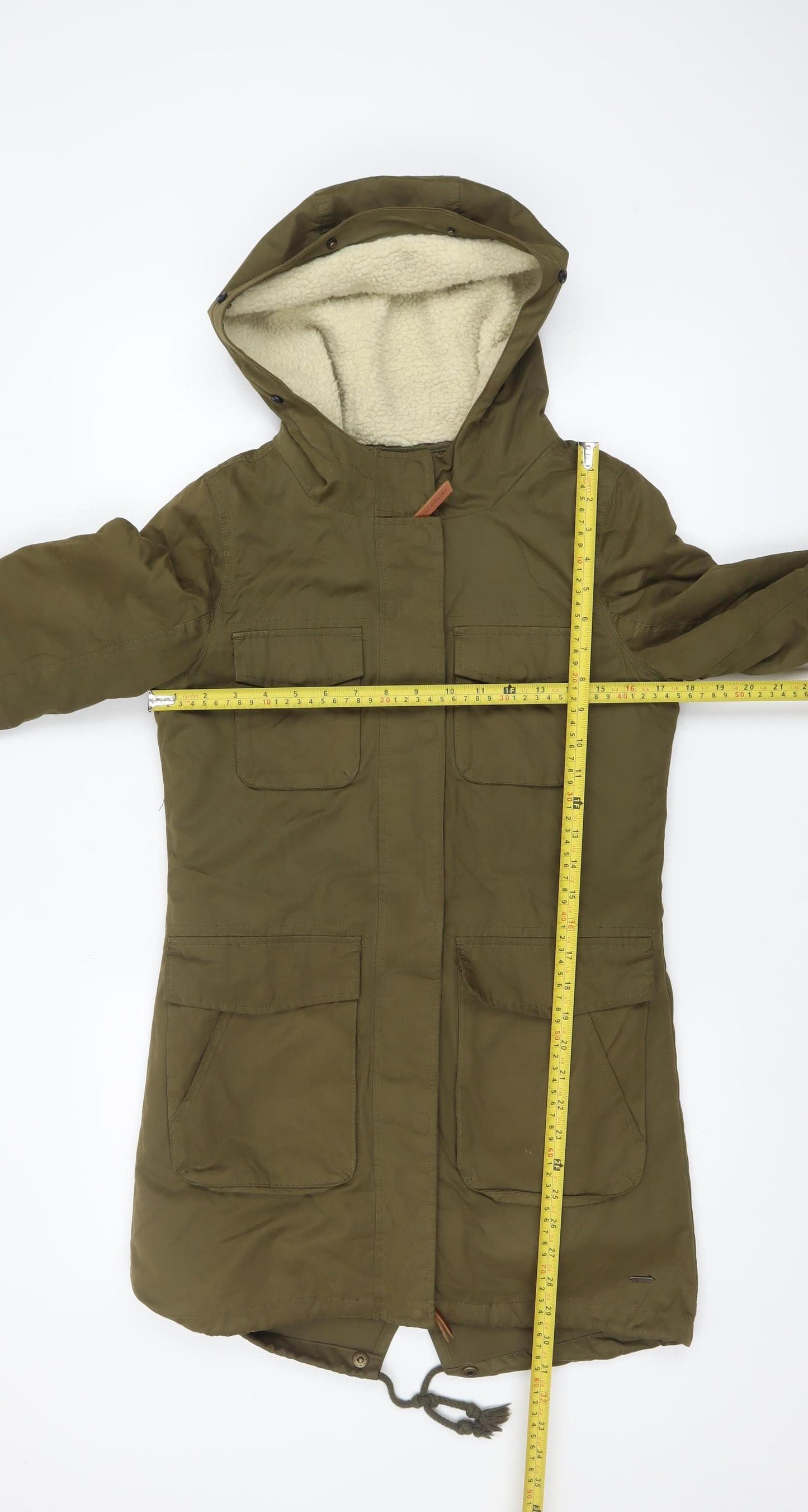 America Today Women's Green Hooded Parka Coat XS Long Lined