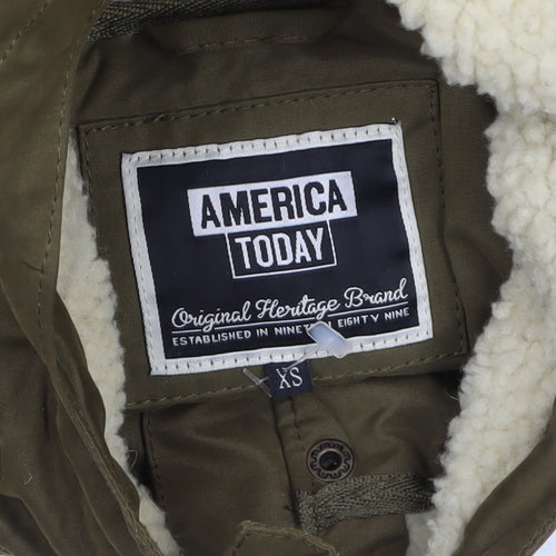 America Today Women's Green Hooded Parka Coat XS Long Lined