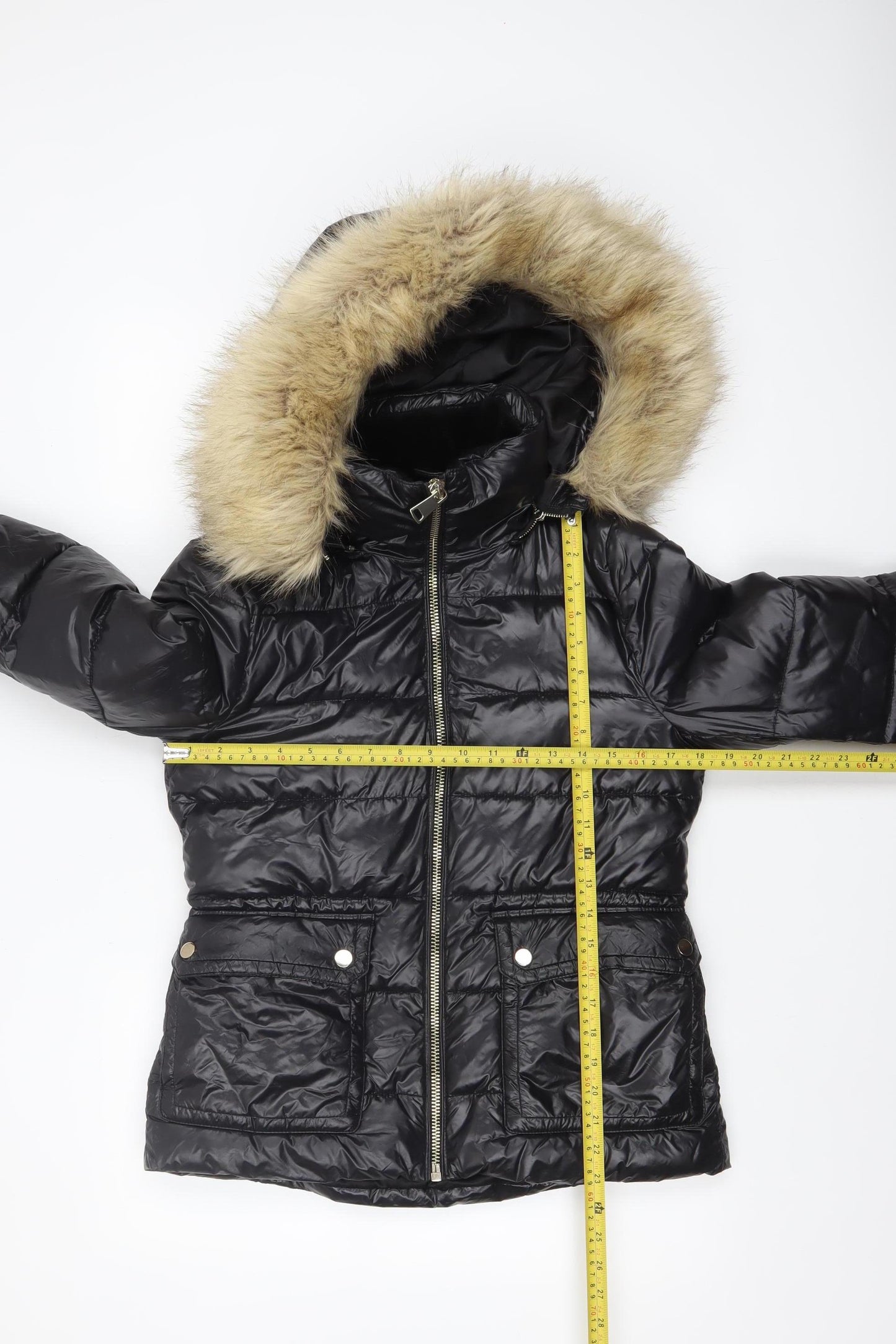 ZARA Womens Black Faux Fur Hooded Short Puffer Jacket Size 6
