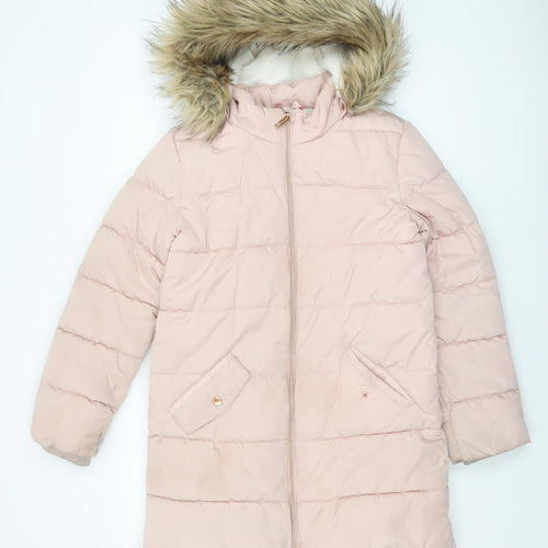 John Lewis Girls Pink Faux Fur Hood Long Puffer Coat Age 12 Years