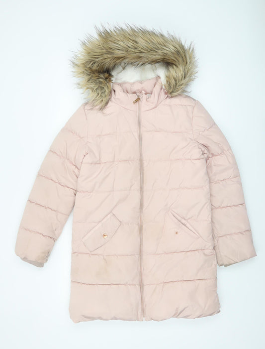 John Lewis Girls Pink Faux Fur Hood Long Puffer Coat Age 12 Years