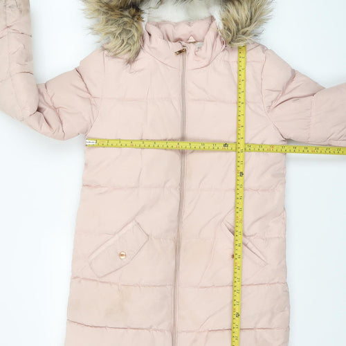 John Lewis Girls Pink Faux Fur Hood Long Puffer Coat Age 12 Years