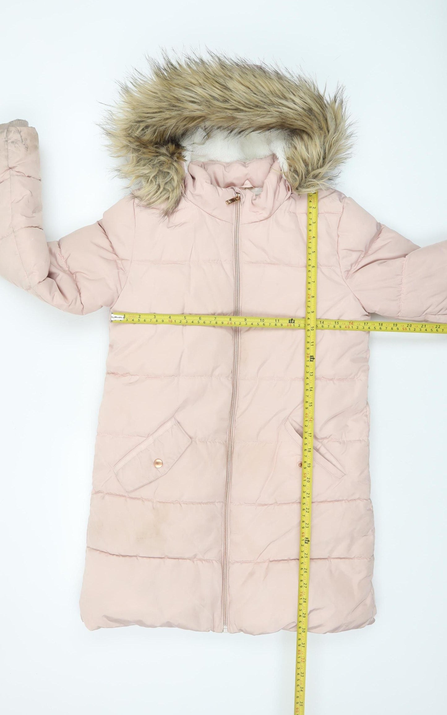 John Lewis Girls Pink Faux Fur Hood Long Puffer Coat Age 12 Years
