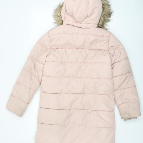 John Lewis Girls Pink Faux Fur Hood Long Puffer Coat Age 12 Years