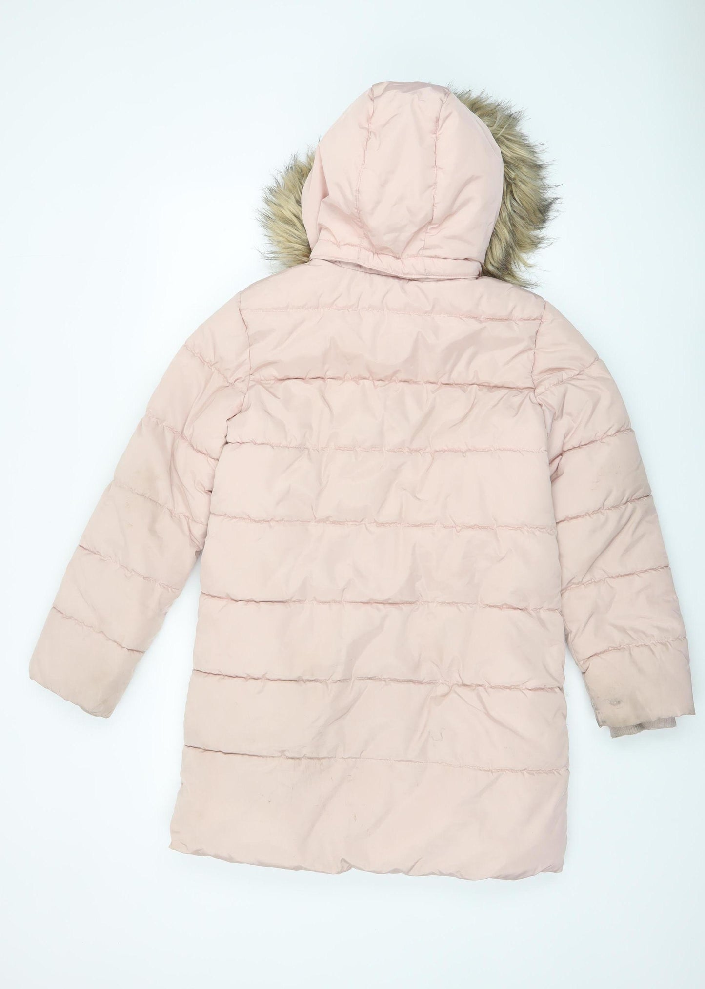 John Lewis Girls Pink Faux Fur Hood Long Puffer Coat Age 12 Years