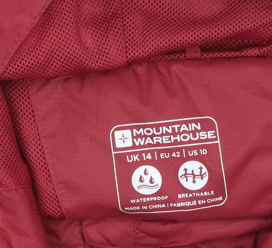 Mountain Warehouse Women Red Waterproof Rain Jacket Size 14 Hooded