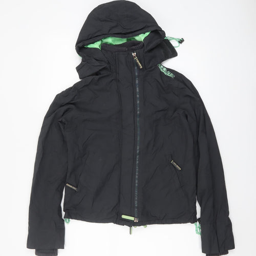 Superdry Women Black Windcheater Hooded Windbreaker Jacket Size M