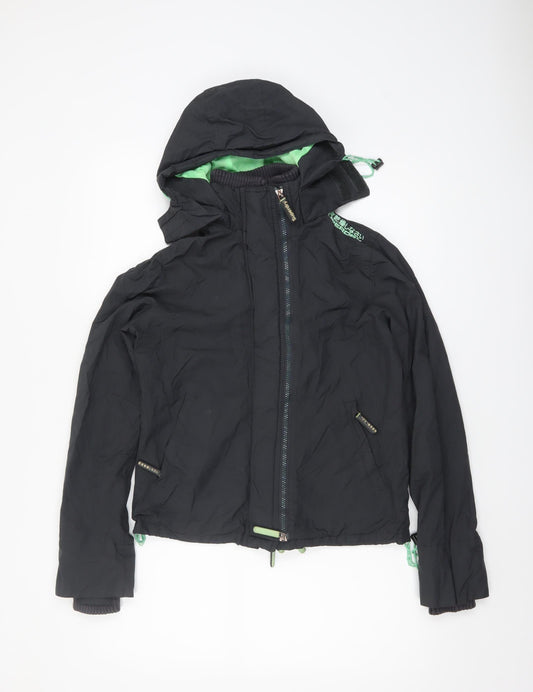 Superdry Women Black Windcheater Hooded Windbreaker Jacket Size M