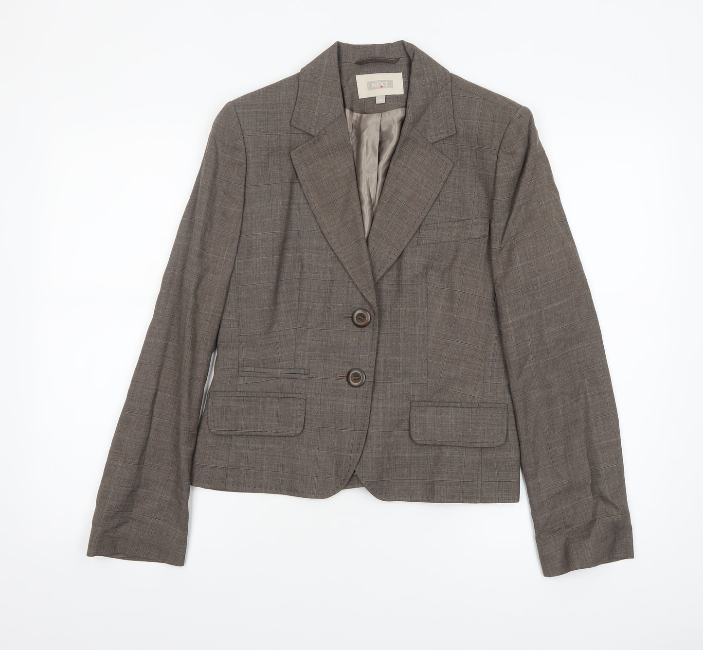 Next Women’s Brown Check Wool Blend Blazer Size 10 Regular Fit