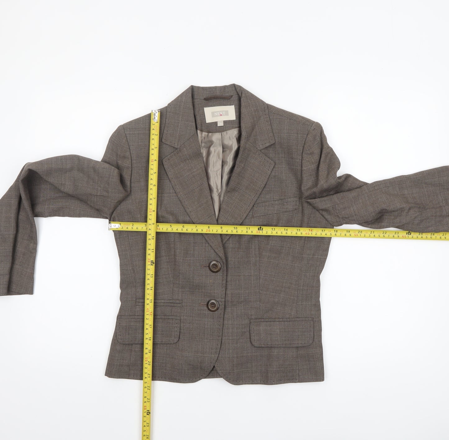 Next Women’s Brown Check Wool Blend Blazer Size 10 Regular Fit