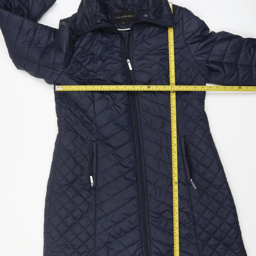 Centigrade Women Blue Quilted Long Coat Size L Water Resistant