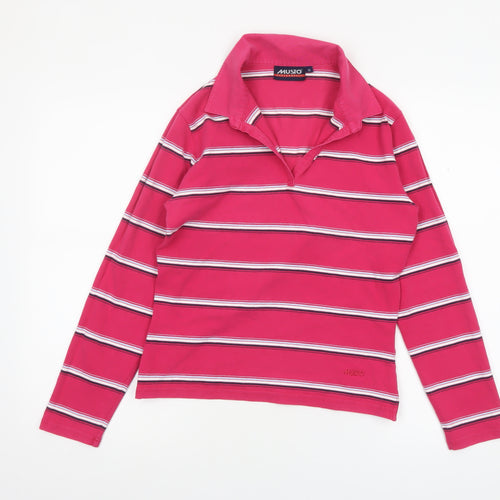 Musto Women's Pink Striped Long Sleeve Cotton Polo Shirt Size 14