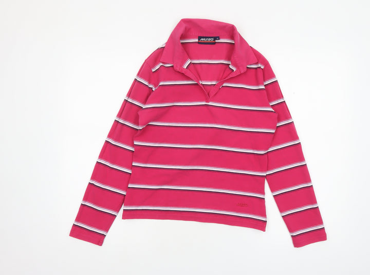 Musto Women's Pink Striped Long Sleeve Cotton Polo Shirt Size 14