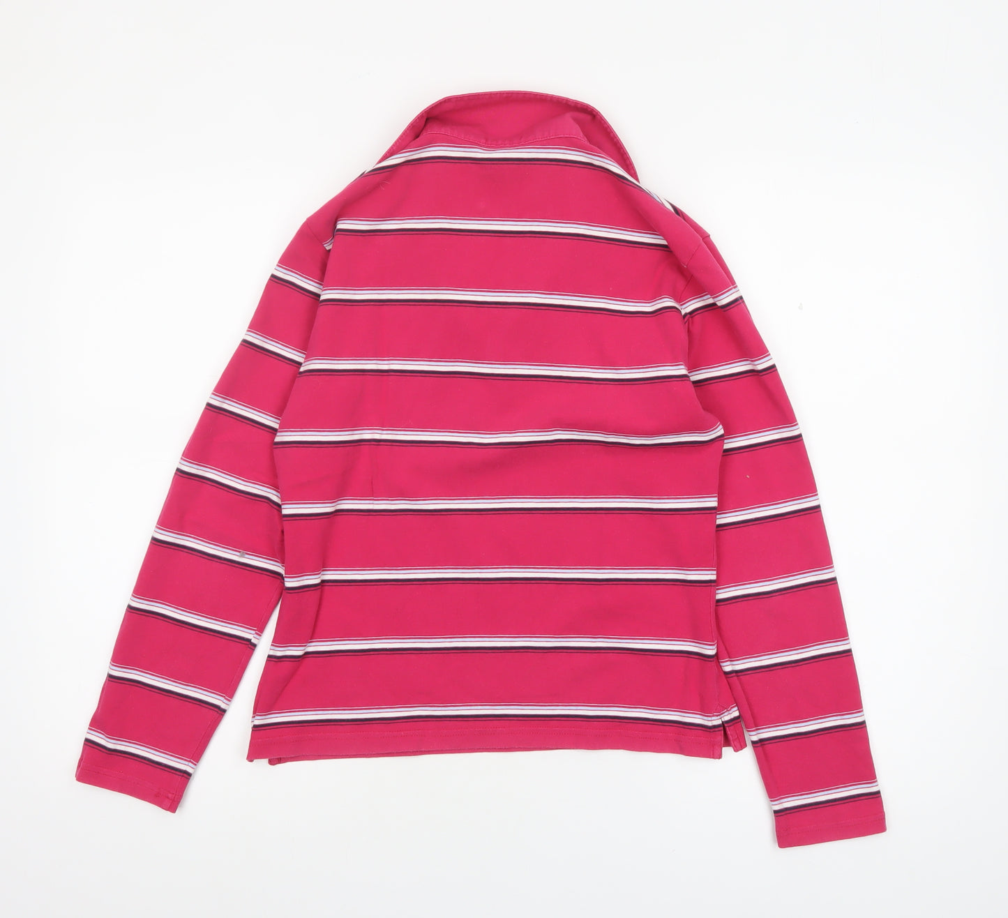 Musto Women's Pink Striped Long Sleeve Cotton Polo Shirt Size 14