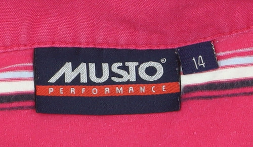 Musto Women's Pink Striped Long Sleeve Cotton Polo Shirt Size 14