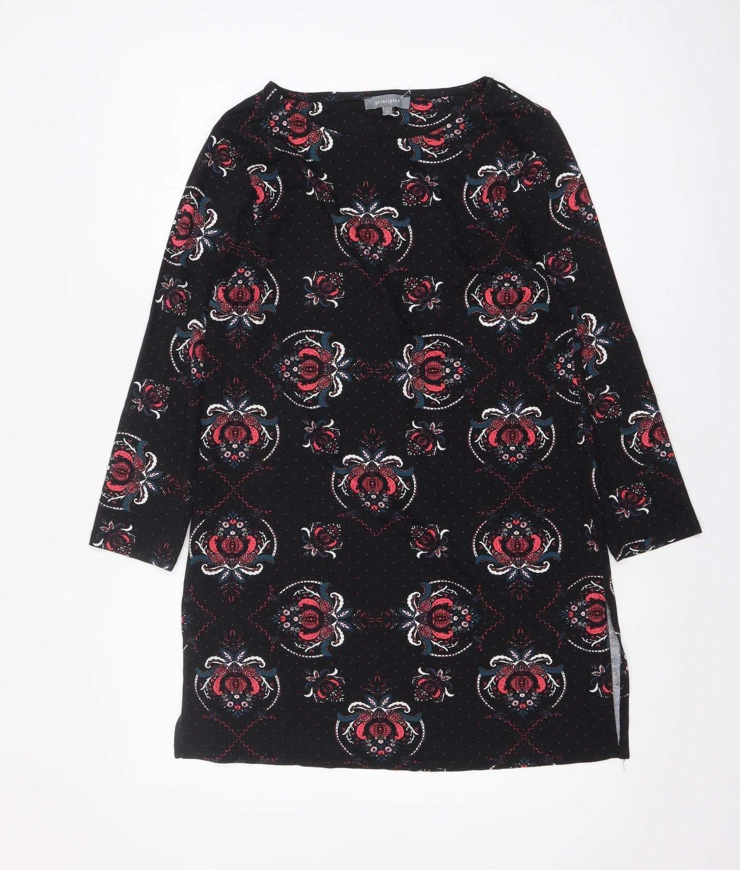 Principles Women's Black Floral Tunic Top Size 12 Viscose Stretch