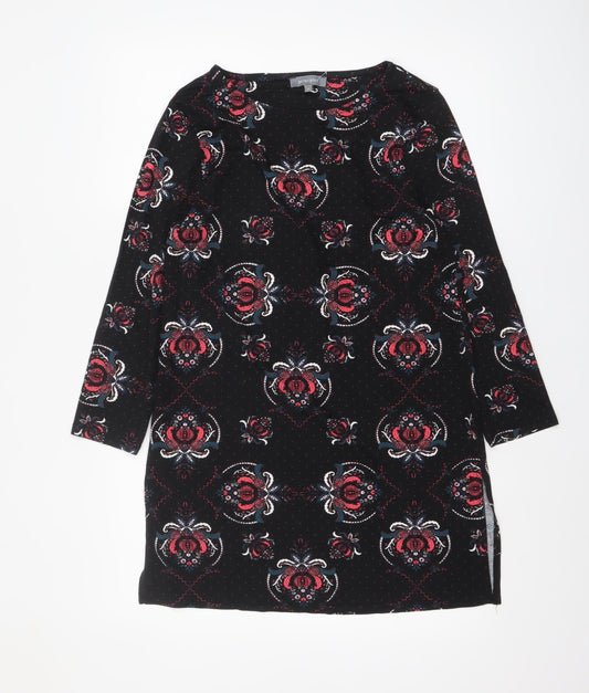 Principles Women's Black Floral Tunic Top Size 12 Viscose Stretch