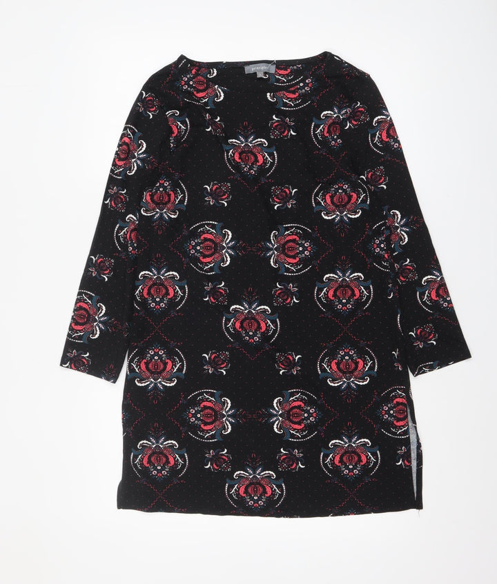 Principles Women's Black Floral Tunic Top Size 12 Viscose Stretch