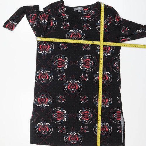 Principles Women's Black Floral Tunic Top Size 12 Viscose Stretch
