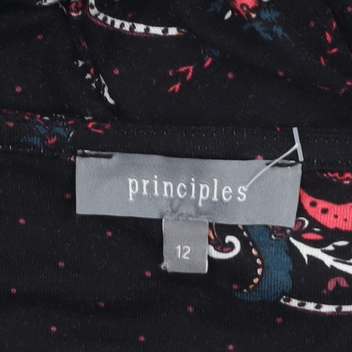 Principles Women's Black Floral Tunic Top Size 12 Viscose Stretch