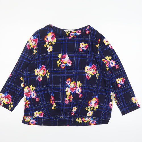 Tu Woman Navy Floral Check Jersey Top Size 18 Cotton Viscose