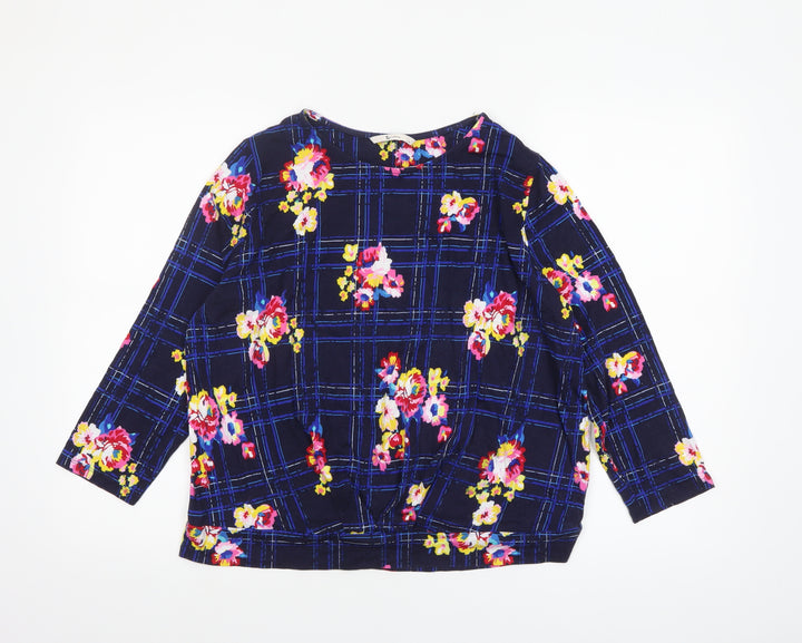 Tu Woman Navy Floral Check Jersey Top Size 18 Cotton Viscose
