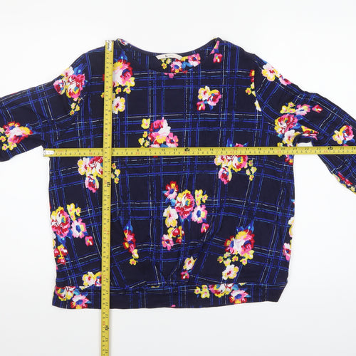 Tu Woman Navy Floral Check Jersey Top Size 18 Cotton Viscose