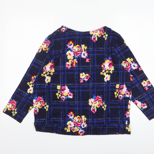 Tu Woman Navy Floral Check Jersey Top Size 18 Cotton Viscose