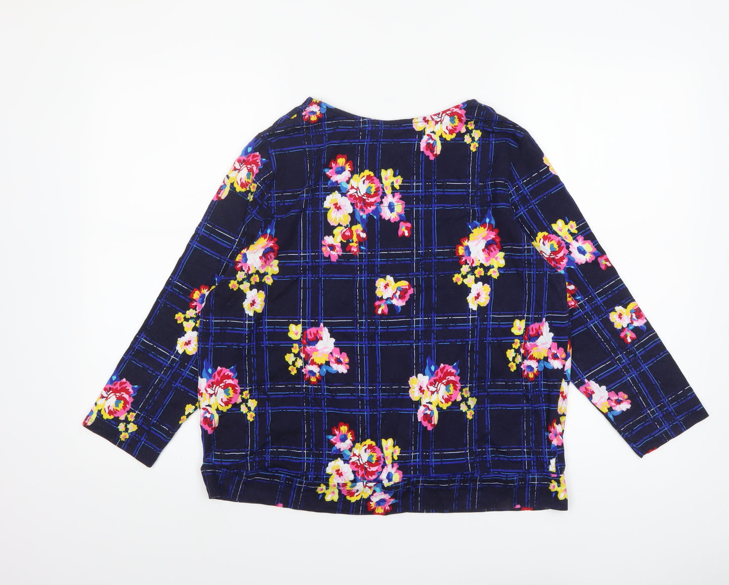 Tu Woman Navy Floral Check Jersey Top Size 18 Cotton Viscose