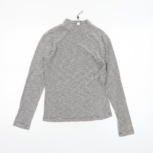 Whistles Women Grey Striped Roll Neck Long Sleeve Cotton Top Size 8