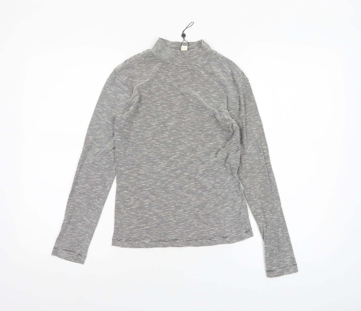 Whistles Women Grey Striped Roll Neck Long Sleeve Cotton Top Size 8
