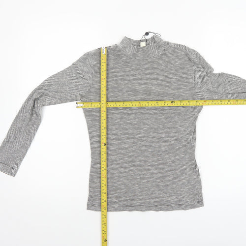 Whistles Women Grey Striped Roll Neck Long Sleeve Cotton Top Size 8