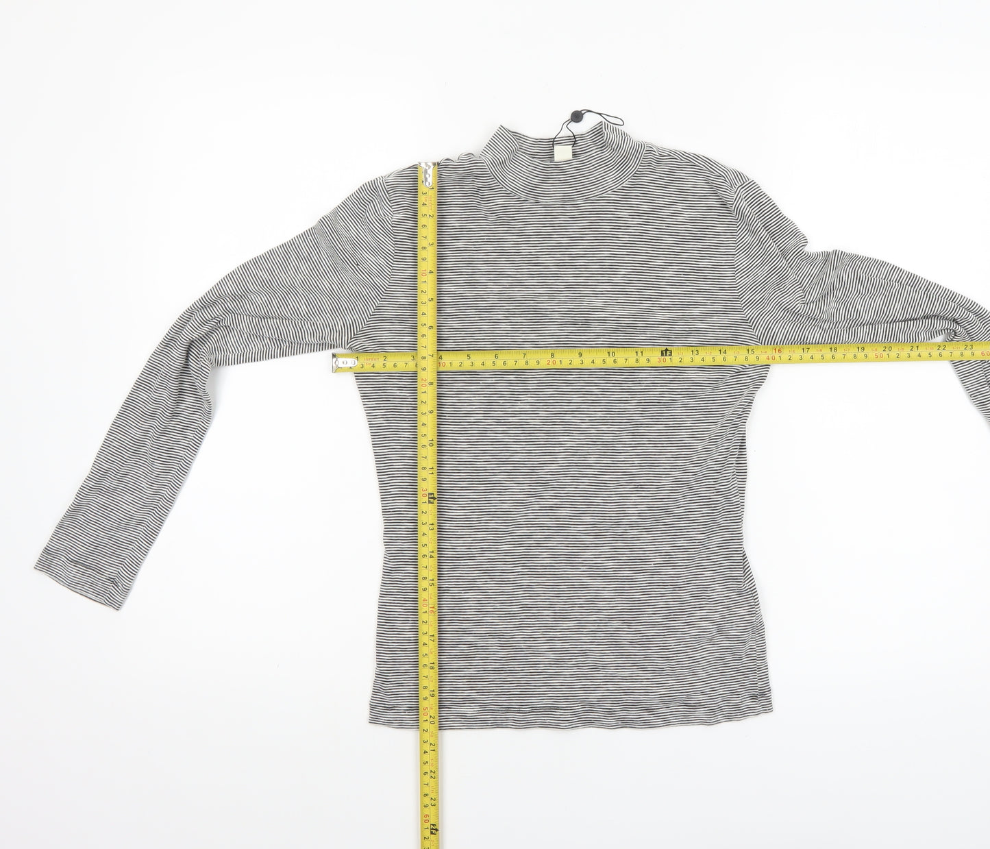 Whistles Women Grey Striped Roll Neck Long Sleeve Cotton Top Size 8