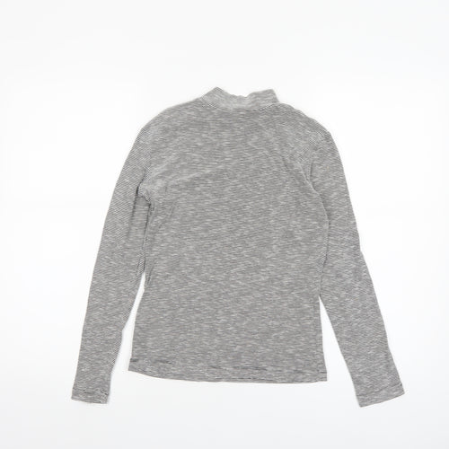 Whistles Women Grey Striped Roll Neck Long Sleeve Cotton Top Size 8