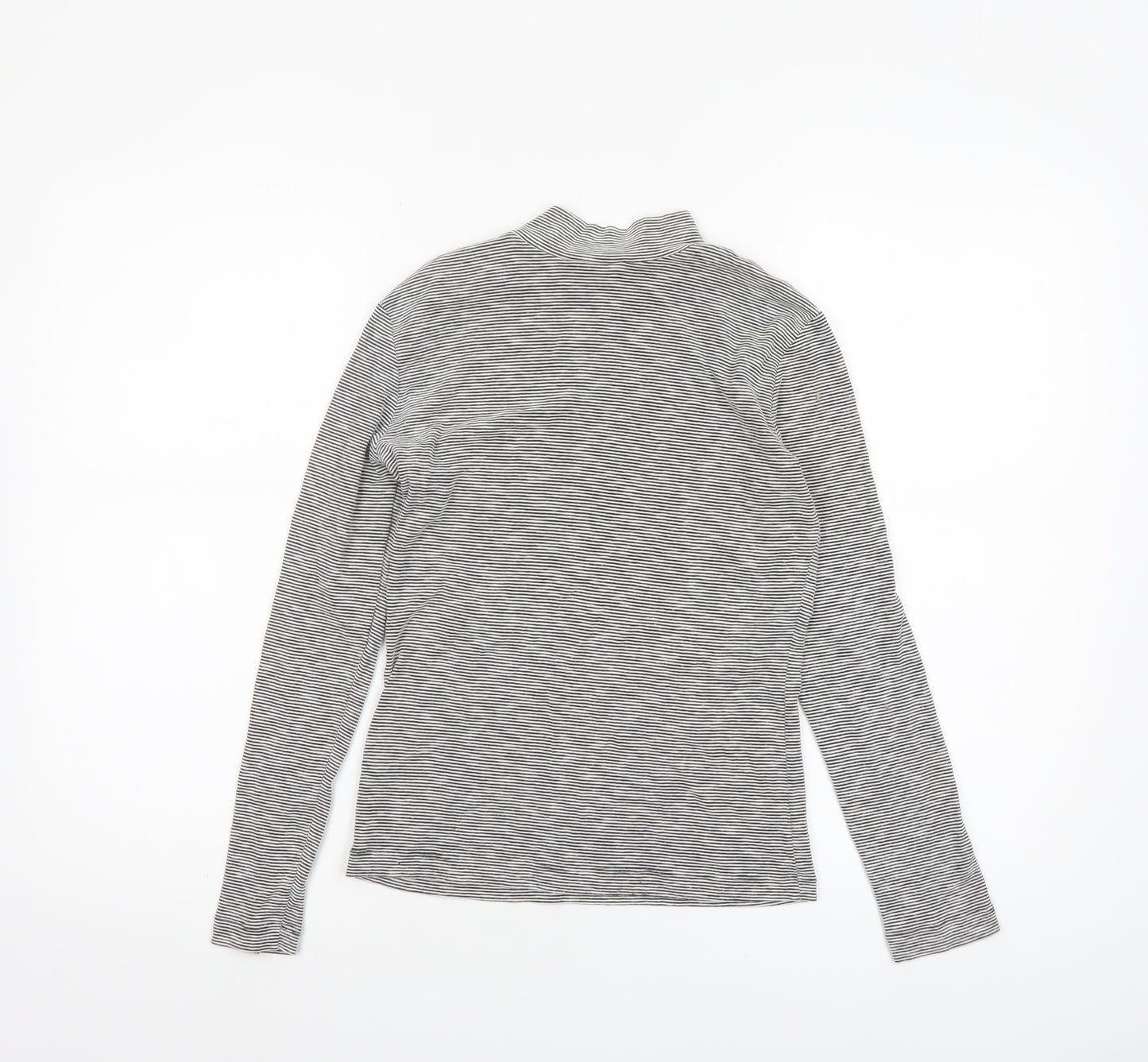 Whistles Women Grey Striped Roll Neck Long Sleeve Cotton Top Size 8