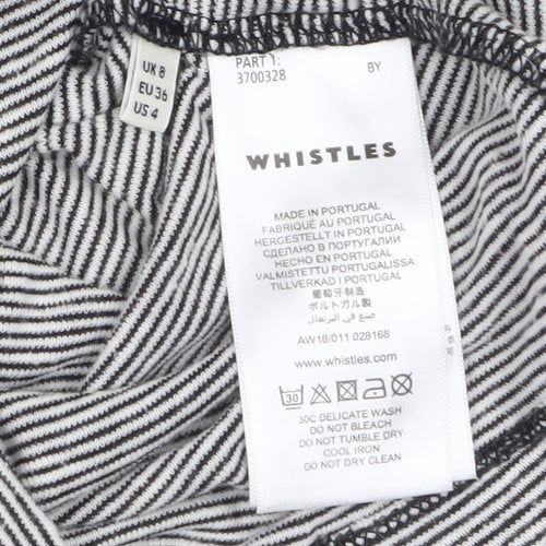 Whistles Women Grey Striped Roll Neck Long Sleeve Cotton Top Size 8
